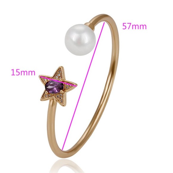 Sapphire Amethyst Ruby Star 18k Gold Plated Open Bangle - Picture 2 of 11